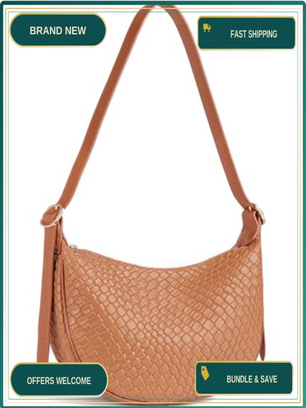 Vegan Leather Crescent Crossbody Hobo Bag Adjustable Strap